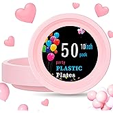 WELLIFE Pink Plastic Plates 10 Inch 50 Count Disposable Plate Valentine's Day Plates for Party, Large Big Plates for Romantic Dinner Supplies Birthday Party