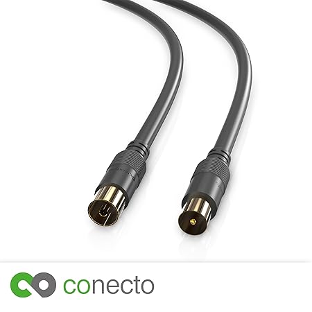 conecto HQ TV Antennenkabel Anschlusskabel - für DVB-C, DVB-T/T2-4K UHD 1080p Full HD HDTV 3D - (Koaxialkabel, TV-Stecker - T