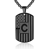 WINFY Initial A-Z Necklace for Men American Flag Dog Tag A-Z Pendant 316L Stainless Steel Chain 22+2 Inches Personalized Patriotic Jewelry for Men