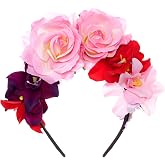 Nydotd Mexican Rose Flower Crown Headband, Day of The Dead Floral Rose Crown Headband Headpiece for Halloween Costume Party