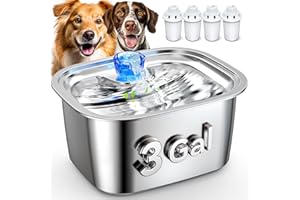 KIROTO Dog Water Fountain for Large Dogs, Stainless Steel Dog Water Fountain, 3 Gallons Pet Fountain with 4pack Filters, Extra Big Dog Water Bowl Dispenser Inside, Cat Drinking Bowls, Quiet Pump