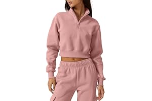 QINSEN Womens Half Zip Crop Sweatshirt High Neck Long Sleeve Pullover Cropped Top