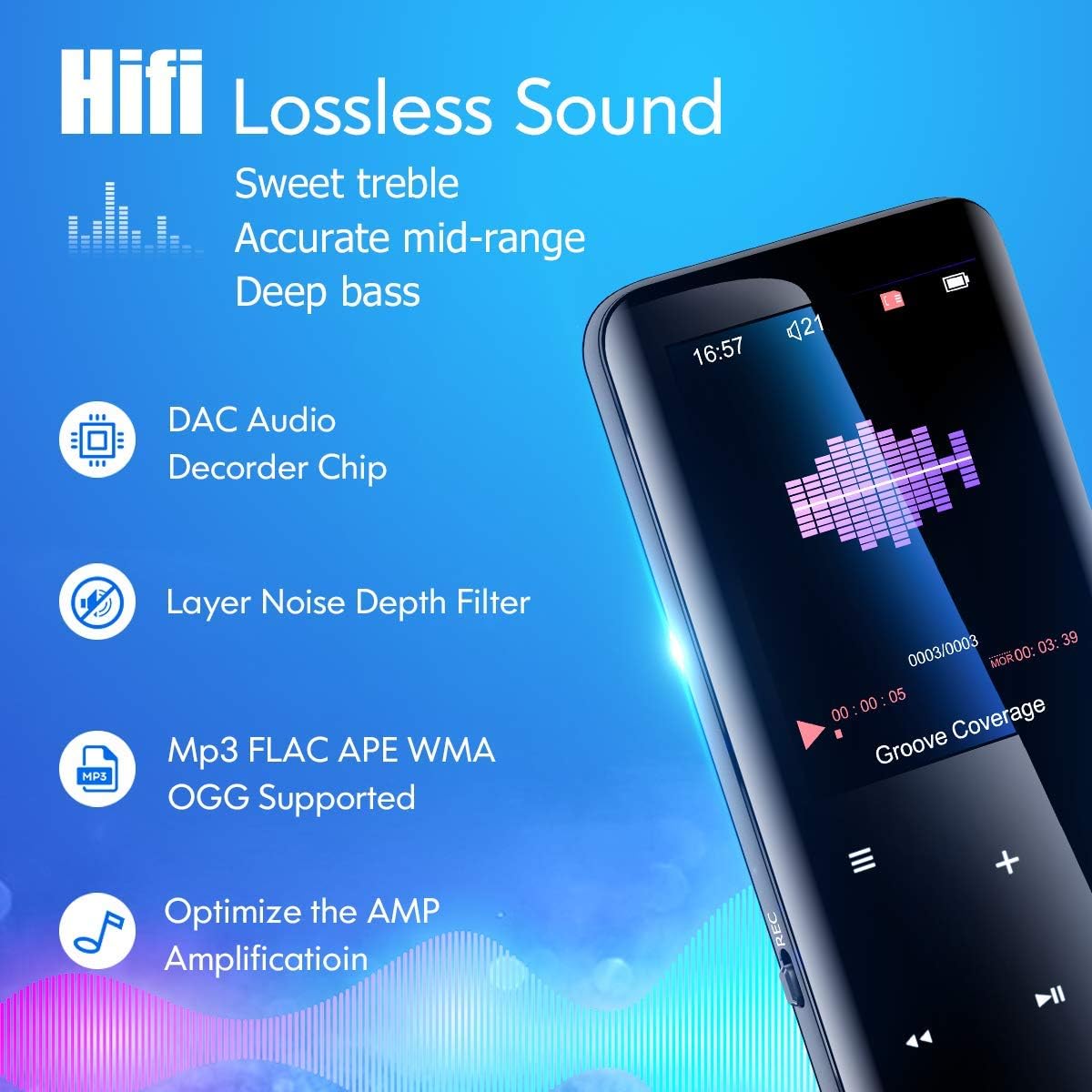 32GB Mp3 Player with Bluetooth 5.0 - Portable Digital Lossless Music Player for Walking Running,Super Light Metal Shell Touch Buttons with TF Card Expansion: Home Audio & Theater