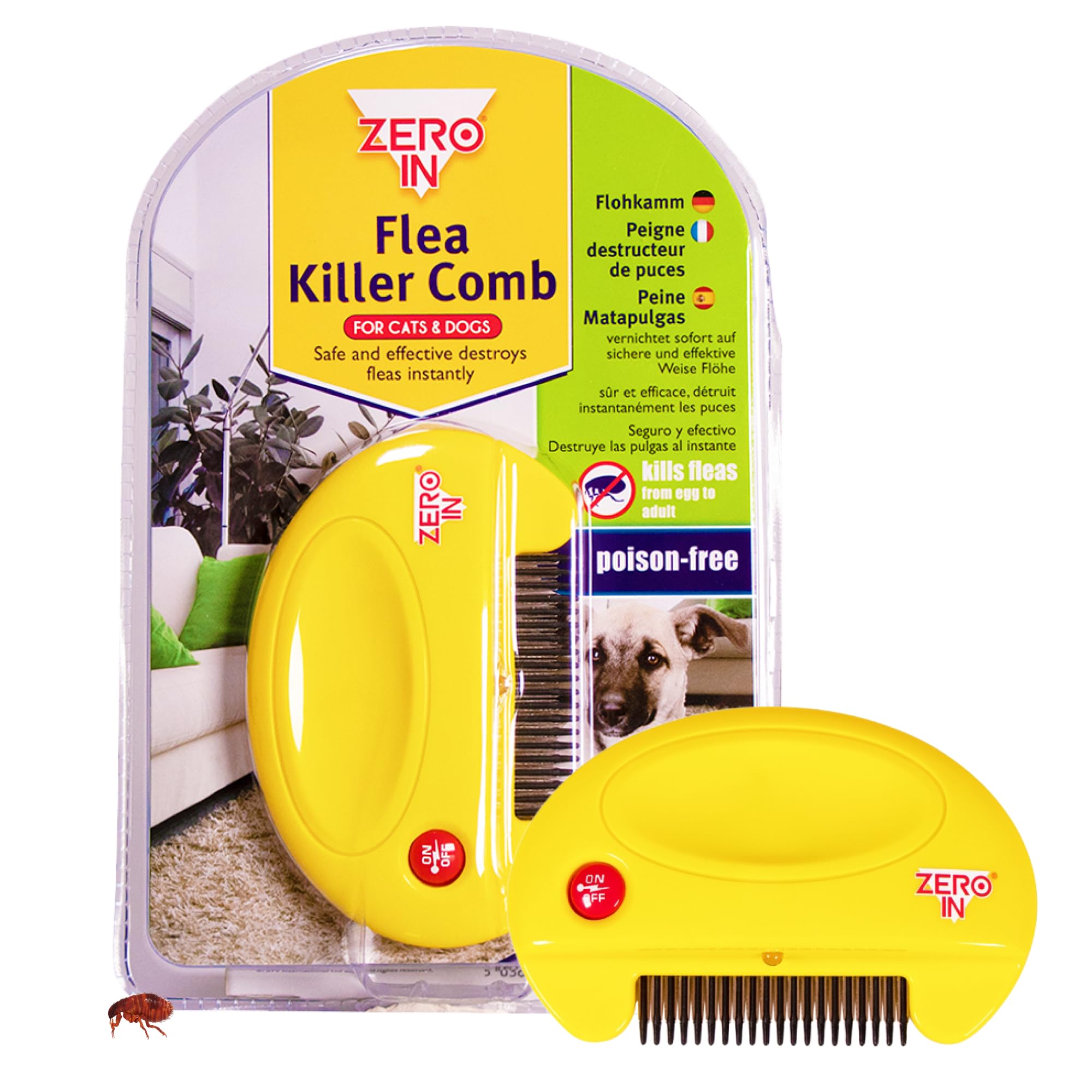 Zero In Flea Killer Comb. Poison-Free, Electric Flea and Tick Comb Treatment for Use on Cats, Dogs and Pets with Fur