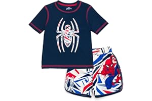Marvel Raglan Rash Guard and Swim Trunks UPF 50+ Outfit Set Toddler to Big Kid Sizes (2T - 18-20)
