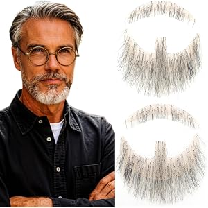 Real Human Hair Fake Mustache and Beard with Invisible Lace for Cosplay | Invisible lace base with hand-tied human hair for a