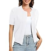 Urban CoCo Women's Short Sleeve Round Neck Cropped Cardigan Sweater Lightweight Shrug Sweaters for Women