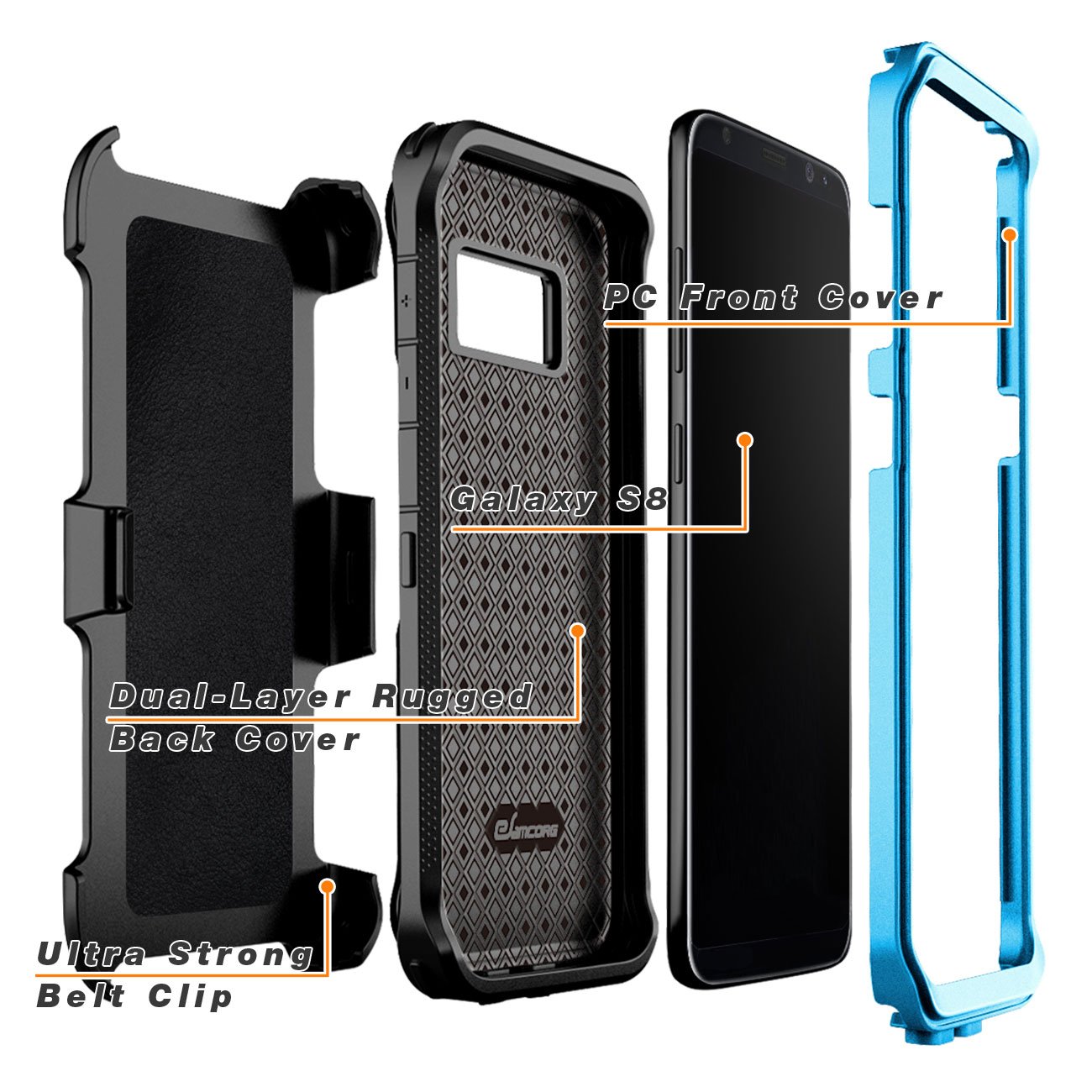 Galaxy S8 Rugged Case, eSamcore Samsung Galaxy S8 Slim Protective Case with Heavy Duty holster [Without Built in screen protector] 5.8 Inch [2017 Release] [BLUE]