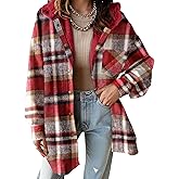 Dokotoo Women's Flannel Hooded Plaid 2026 Shacket Thick Coat Winter Coat for Warmth Button down Warm and Fuzzy Fleece Jacket
