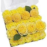 TINGE TIME Yellow Artificial Flowers Combo Box Set, Gradient Color Fake Flower Leaf with Stems for DIY Wedding Bouquets Table Centerpieces Baby Shower Home Party Floral Arrangements Decorations