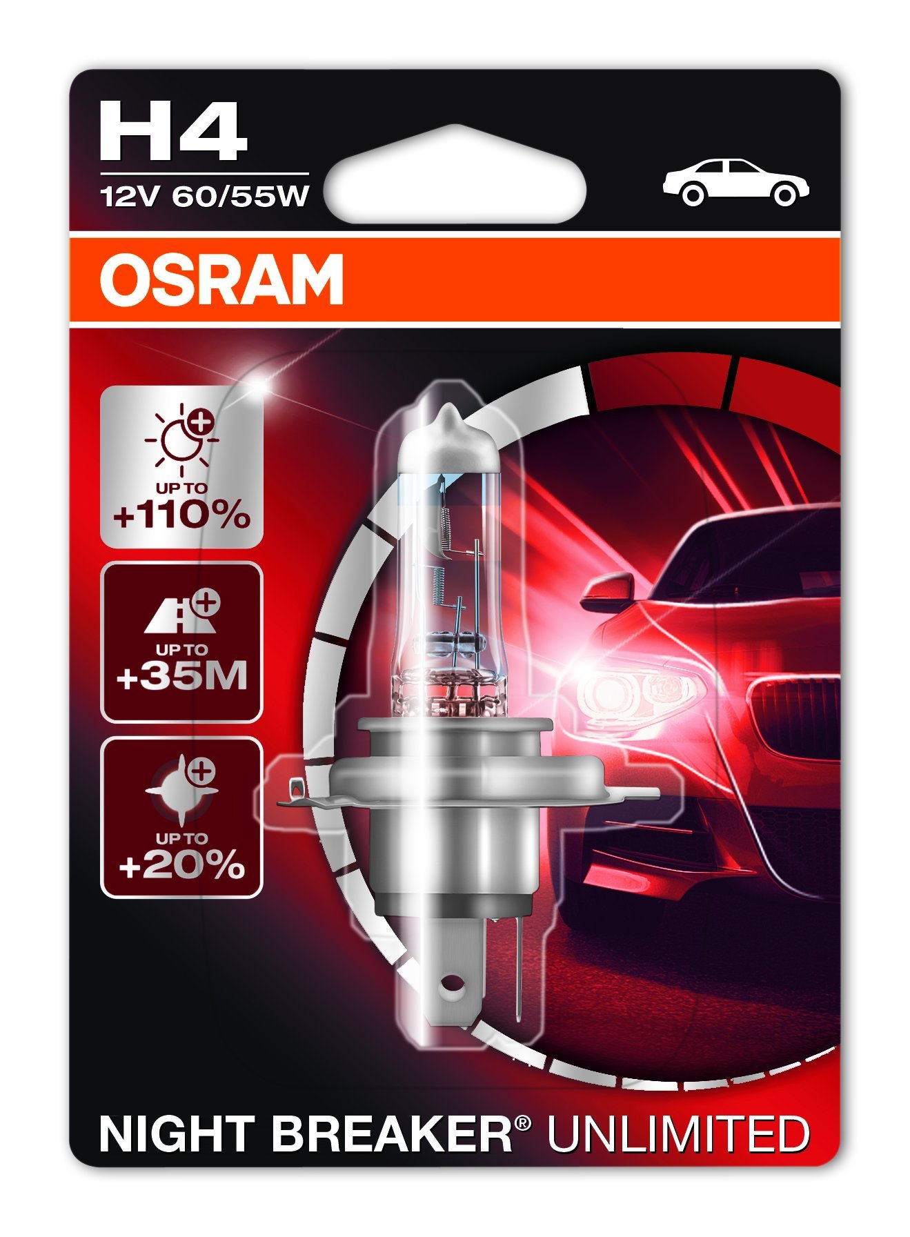 OSRAM NIGHT BREAKER UNLIMITED H4, halogen-headlamp bulb, 64193NBU-01B, 12V, single blister (1 piece)