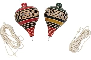LEOS IMPORTS 2 Pack Handcrafted Greca Trompo, Artisanal Handmade Mexican Spinning Top, Authentic Mexican Toy