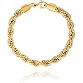 Lucky Brand Men’s Stainless Steel Rope Chain Bracelet - 8MM Gold-Tone Plated 9” Durable 316L Link Jewelry