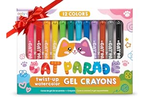 Ooly Cat Parade Lot de 12 crayons de couleur arc-en-ciel pour surfaces en verre et papier avec capuchons torsadés en forme de