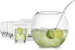 Bohemia Cristal 093 006 018 Bowleset 8 teilig, 1 Bowlekörper ca. 4,5 ltr. aus hitzebeständigem Borosilikatglas + 6 Bowlebecher ca. 350 ml aus Kristallglas + 1 Bowleschöpfer aus Kunststoff