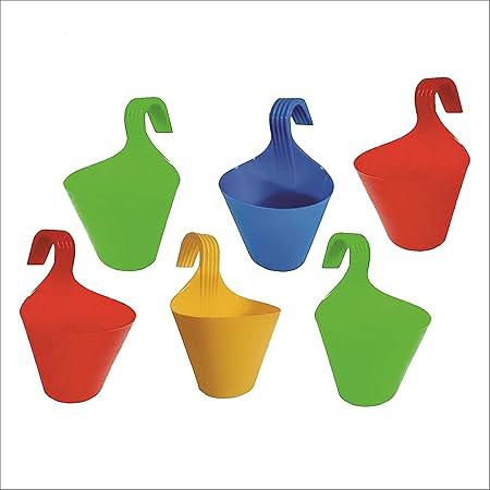 Asian Aura Plastic Vertical Hook Hanging Planter, Multicolor Pack 6