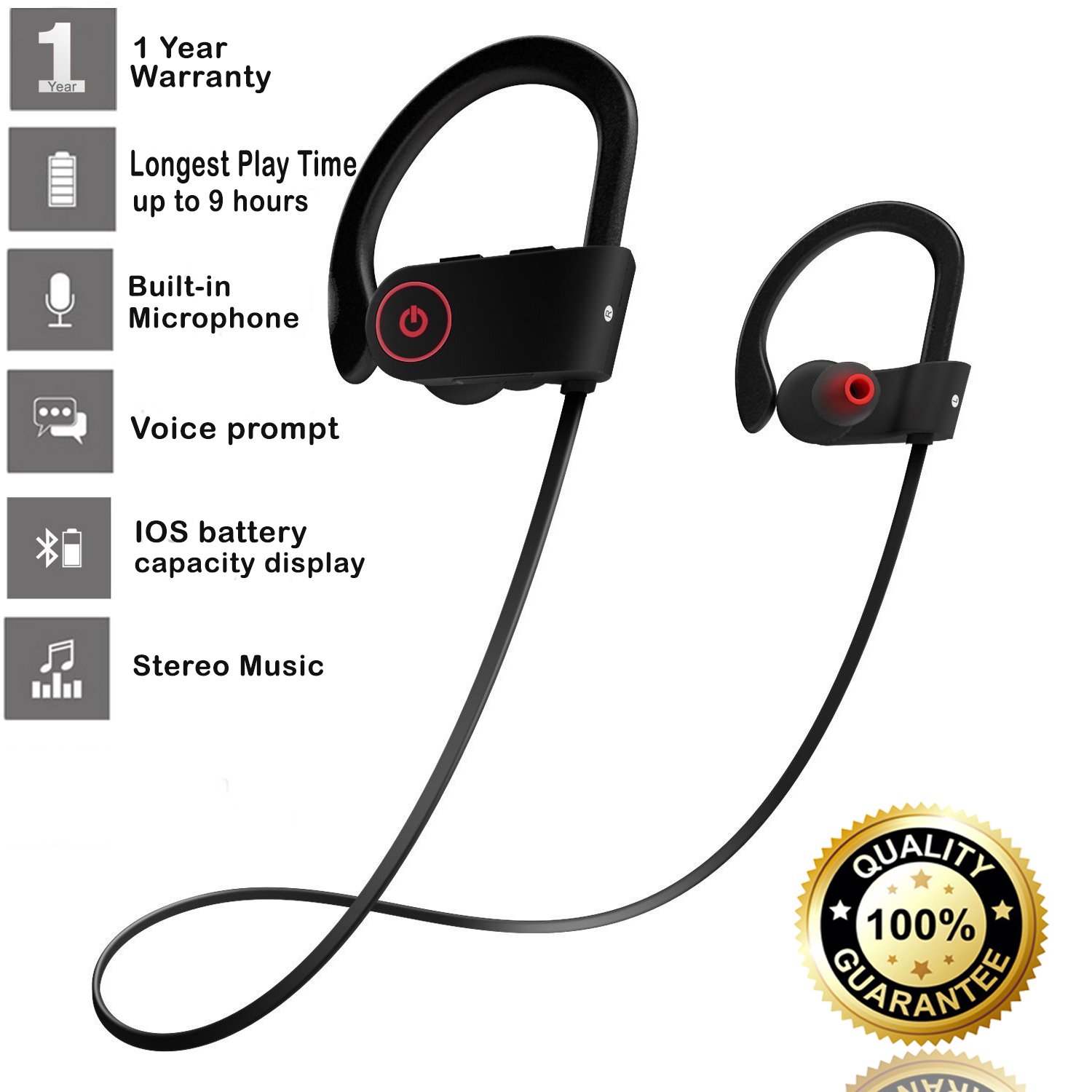 Wireless Headphones | Best Wireless Earbuds |Wireless Workout Earphones | Running Workout Sport Headphones | Sweatproof HD Stereo Earbuds | Noise Cancelling Headset Sports for Women Men Mic 9 Hours