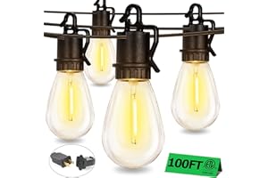 TDLOL 100FT Outdoor String Lights with 35 Shatterproof Patio Deals S14 Vintage Edison Bulbs E12 Sockets,2700K Dimmable Outdoor Lights,IP55 Waterproof LED String Lights for Outside, Patio Lights