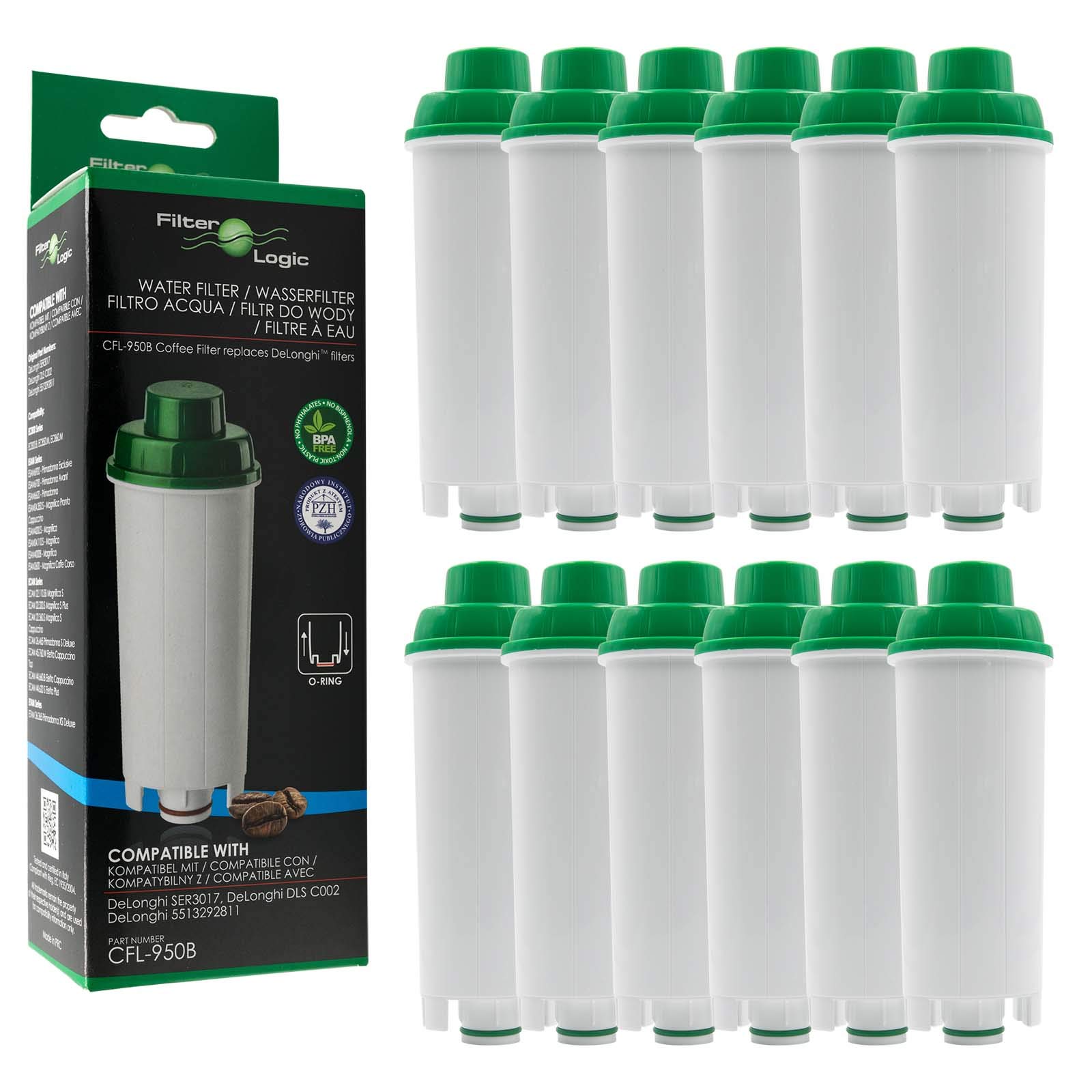FilterLogic CFL-950B | 12 Pack - Water Filter Softener Compatible with Delonghi DLS C002 DLSC002 Filter Cartridge for Coffee Maker Machines — image 1