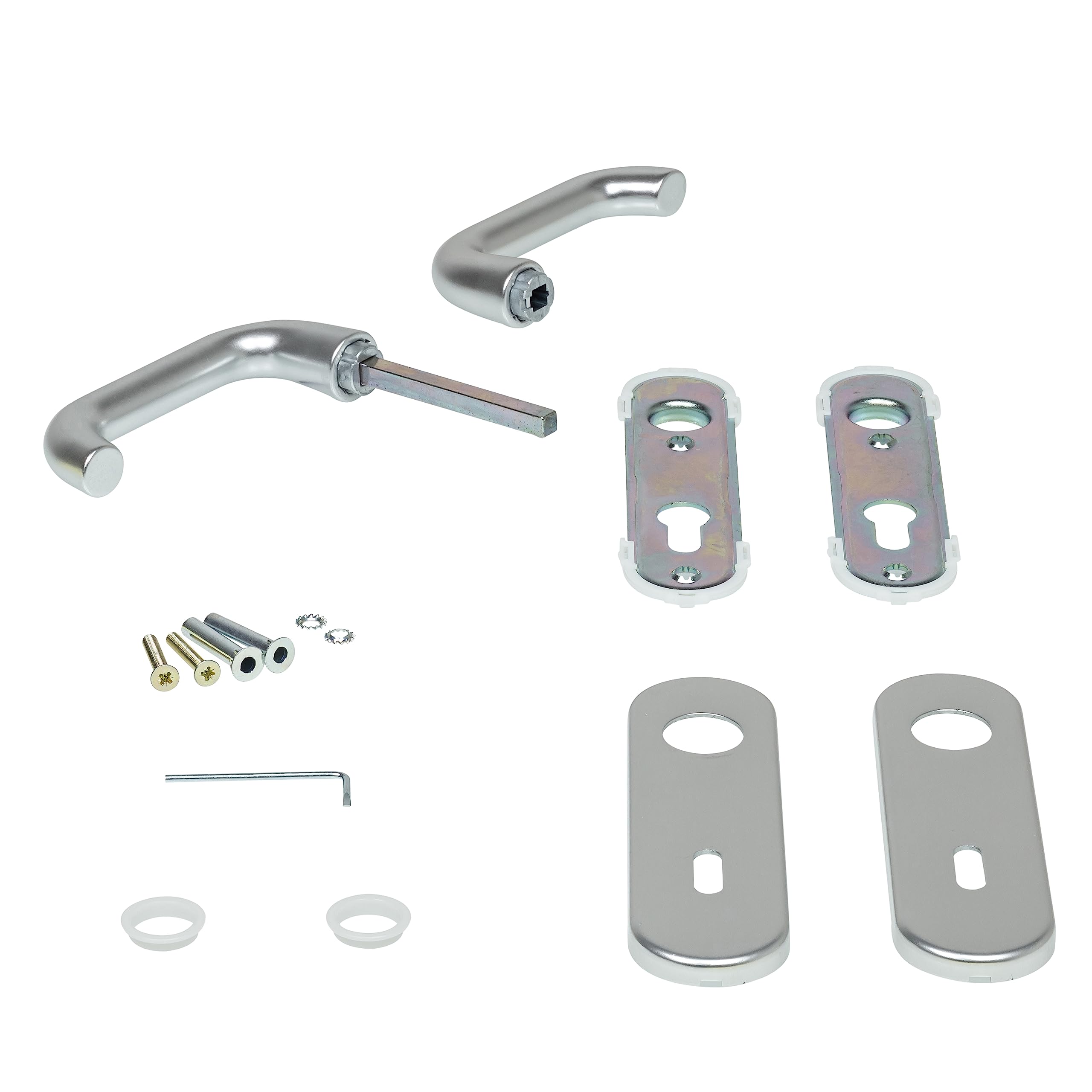 Hörmann D-110 449909 Door Handle Set Short Plate (for Collar and Profile Cylinder, Aluminium, Door Handle, Door Fitting)