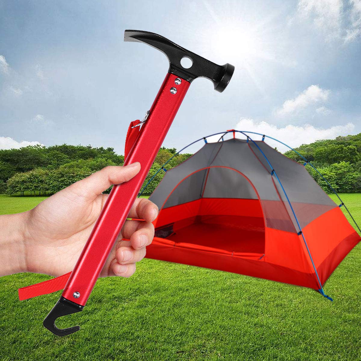 LEORX Multifunction Camping Mallet Hammer for Tent Pegs (Red) Buy