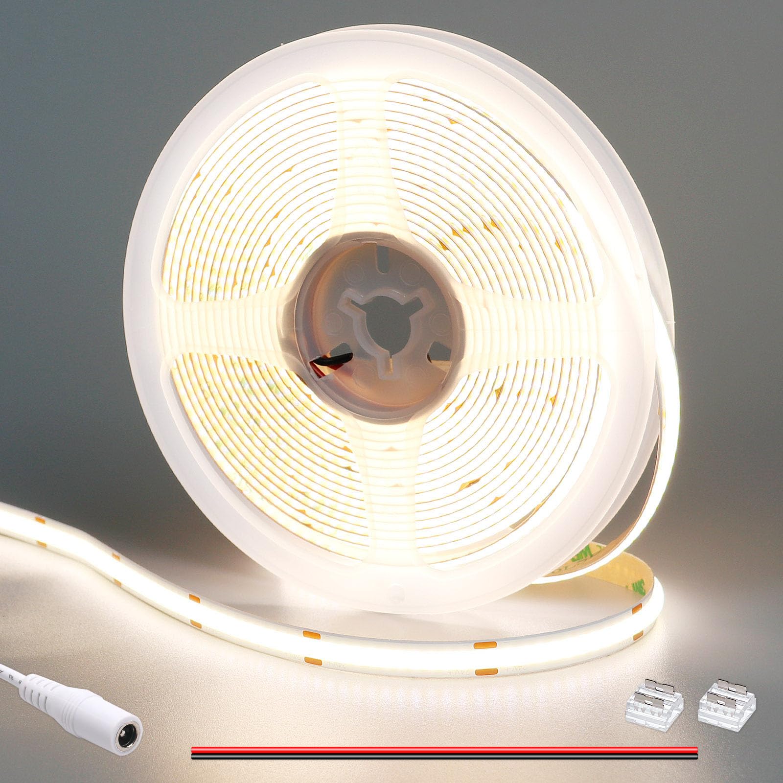 GOMING DC 24V COB LED Strip Light Natural White 4000K 5M 1560LEDs CRI 93+ 4100lm Uniform Glow Flexible Not Waterproof IP20 LED Tape Lights for DIY Bedroom Kitchen Home Decor(No Power Supply