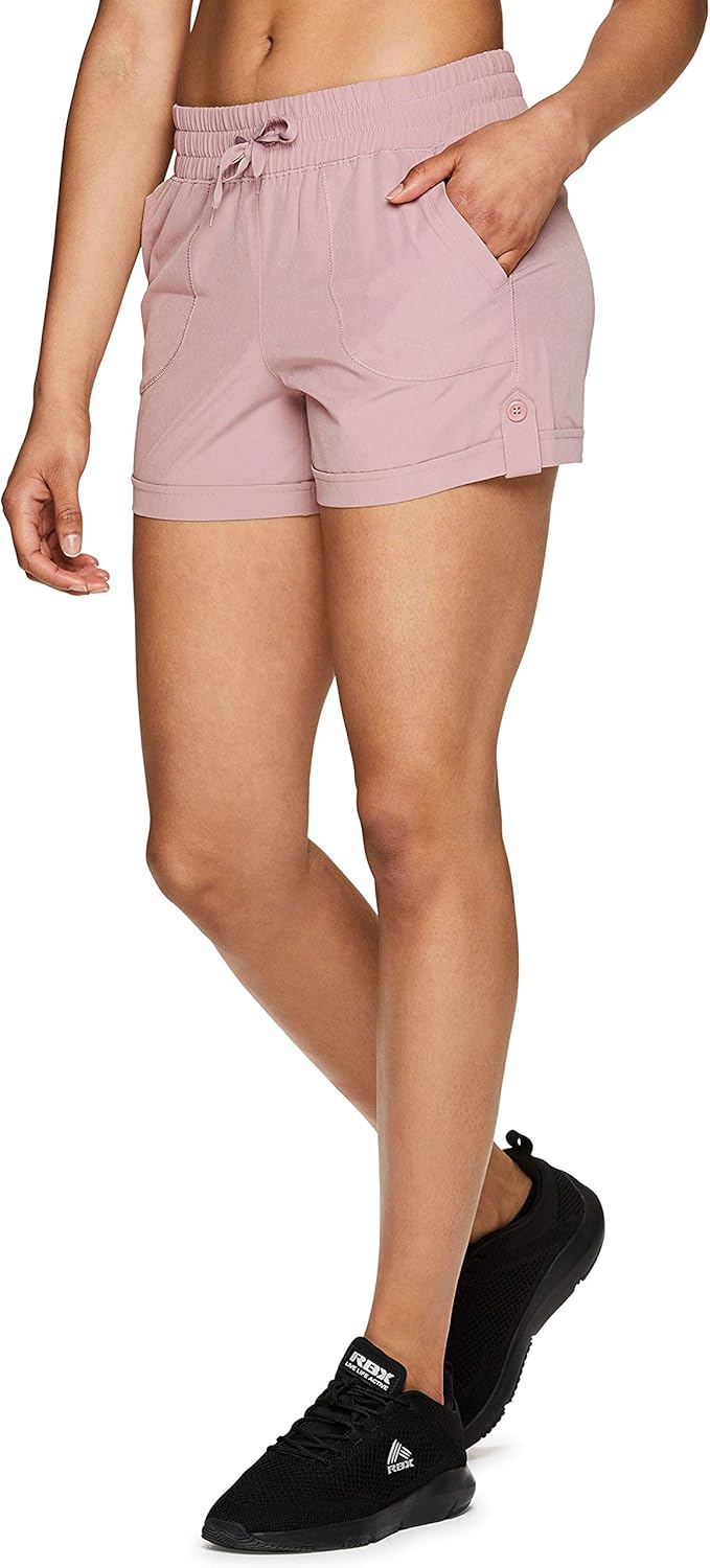 RBX Active Women's Relaxed Fit Breathable Ventilated Stretch Woven Athletic Walking Short with Pockets: Clothing