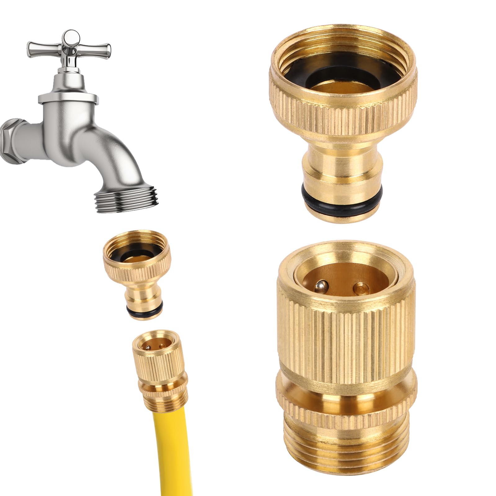 Minicoco Hose Connector Set Hose Nozzle Garden Hose Tap Connector 3/4 inch 1* Female Thread Tap Connector 1* Male Thread Brass Quick Connector Hozelock Connector (1 Pair)