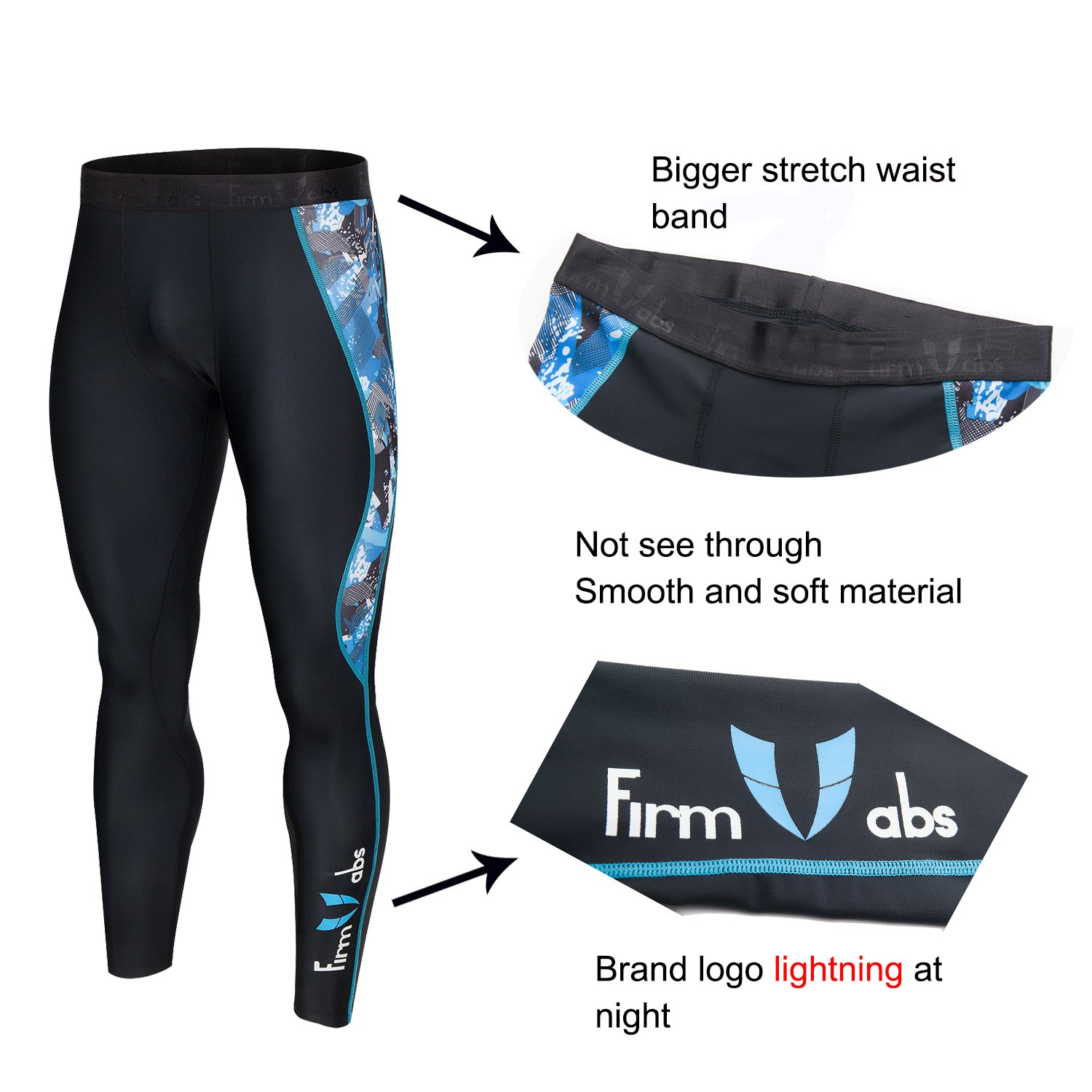 Firm abs Men Workout Compression Tights Running Leggings Black/Yellow L