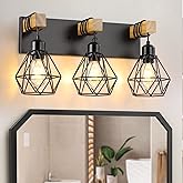 3-Light Farmhouse Bathroom Vanity Light Fixtures, Wood Bathroom Light Fixtures Over Mirror, Rustic Sconces Wall Lighting with