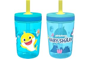 Zak Designs 15oz Baby Shark Kelso Tumbler Set, BPA-Free Leak-Proof Screw-On Lid with Straw Made of Durable Plastic and Silico