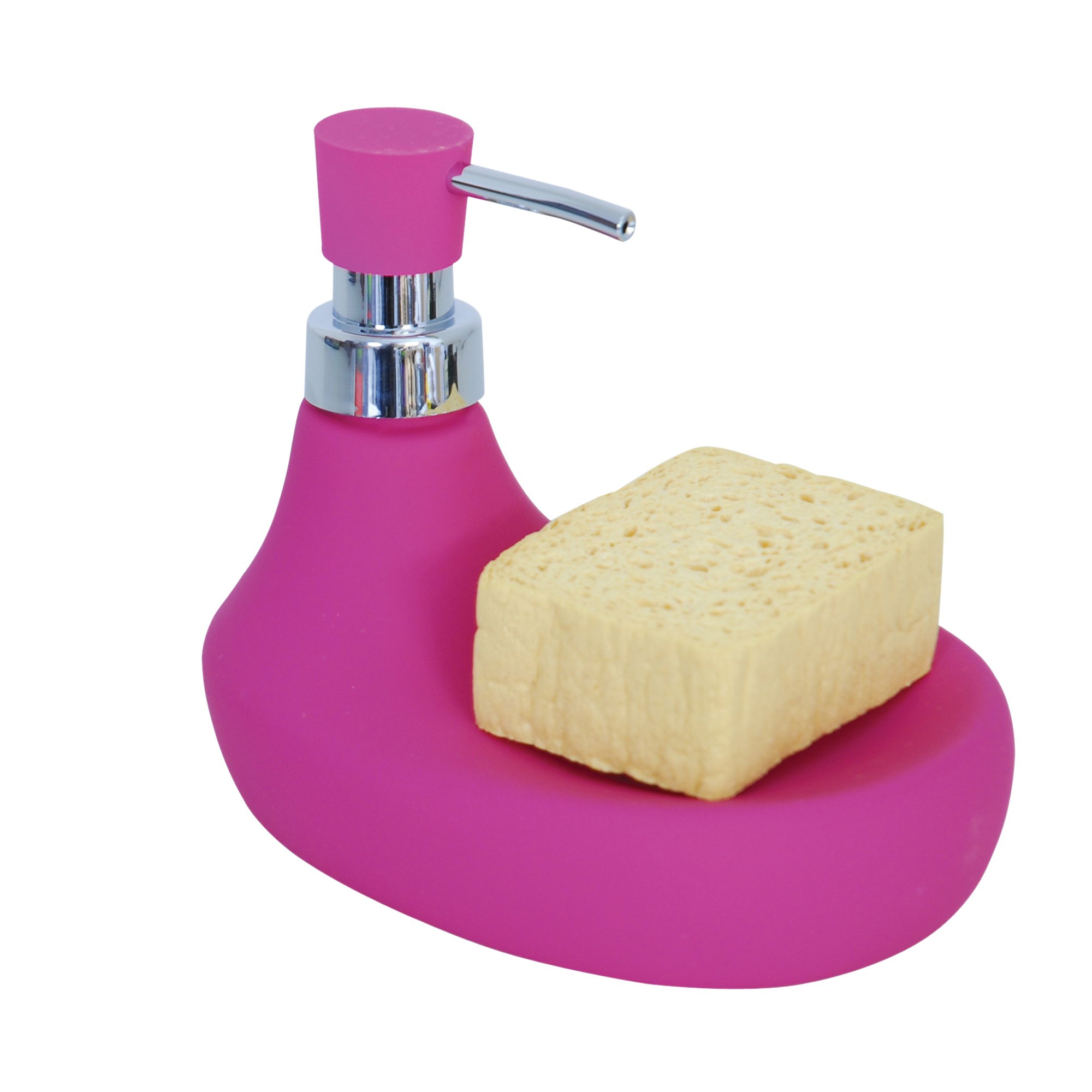 MSV "Marbella Soap Dispenser With Sponge Holder, Fuchsia