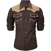 American Trends Mens Western Shirts Long Sleeve Cowboy Shirts for Men Casual Button Down Shirts Country Shirt