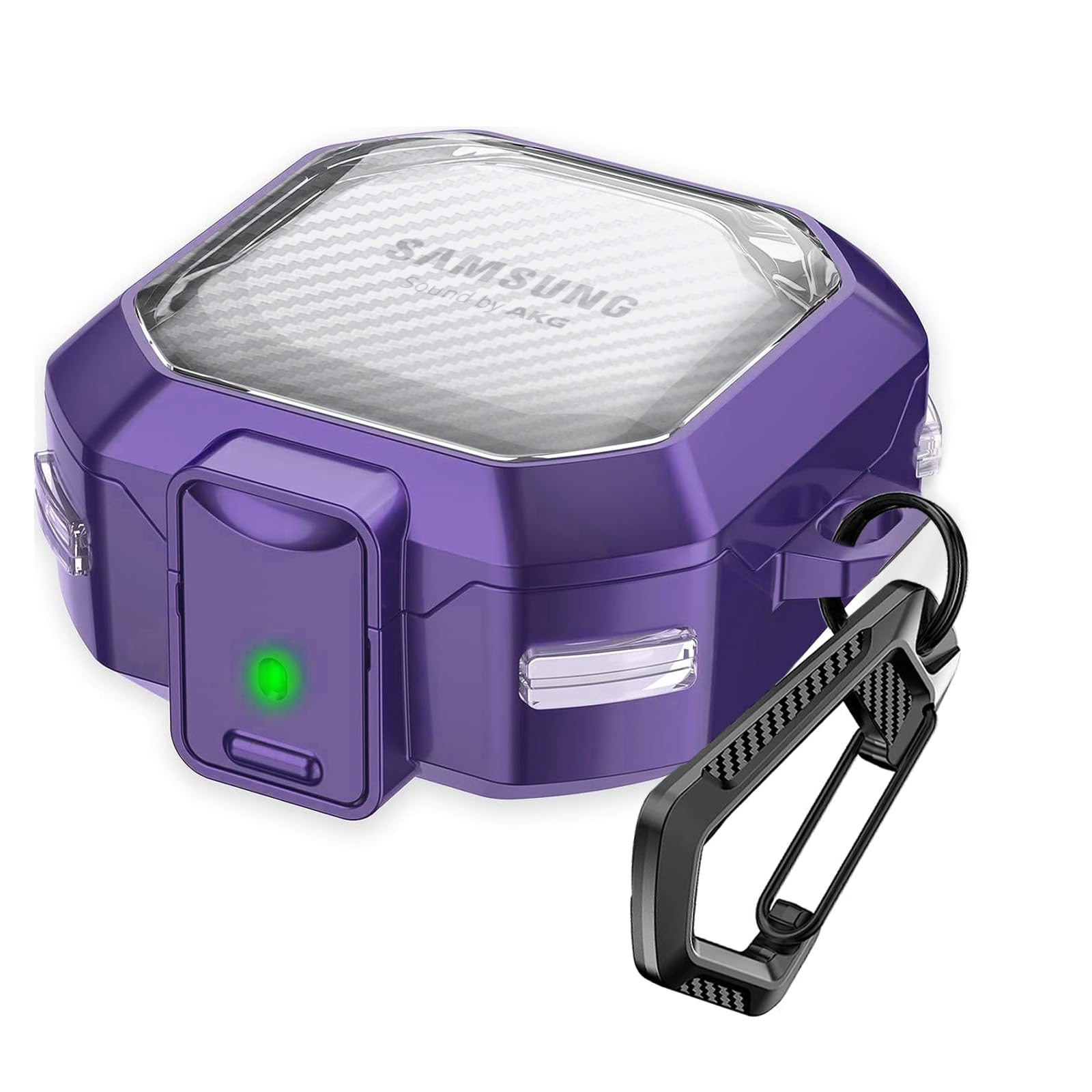 Photo 1 of (with Secure Lock) Clear Carbon Fiber Case Cover for Samsung Galaxy Buds FE (2023) /Galaxy Buds 2 Pro(2022)/Galaxy Buds Pro(2021)/Galaxy Buds 2(2021)/Galaxy Buds Live(2020) with Keychain - Deep Purple