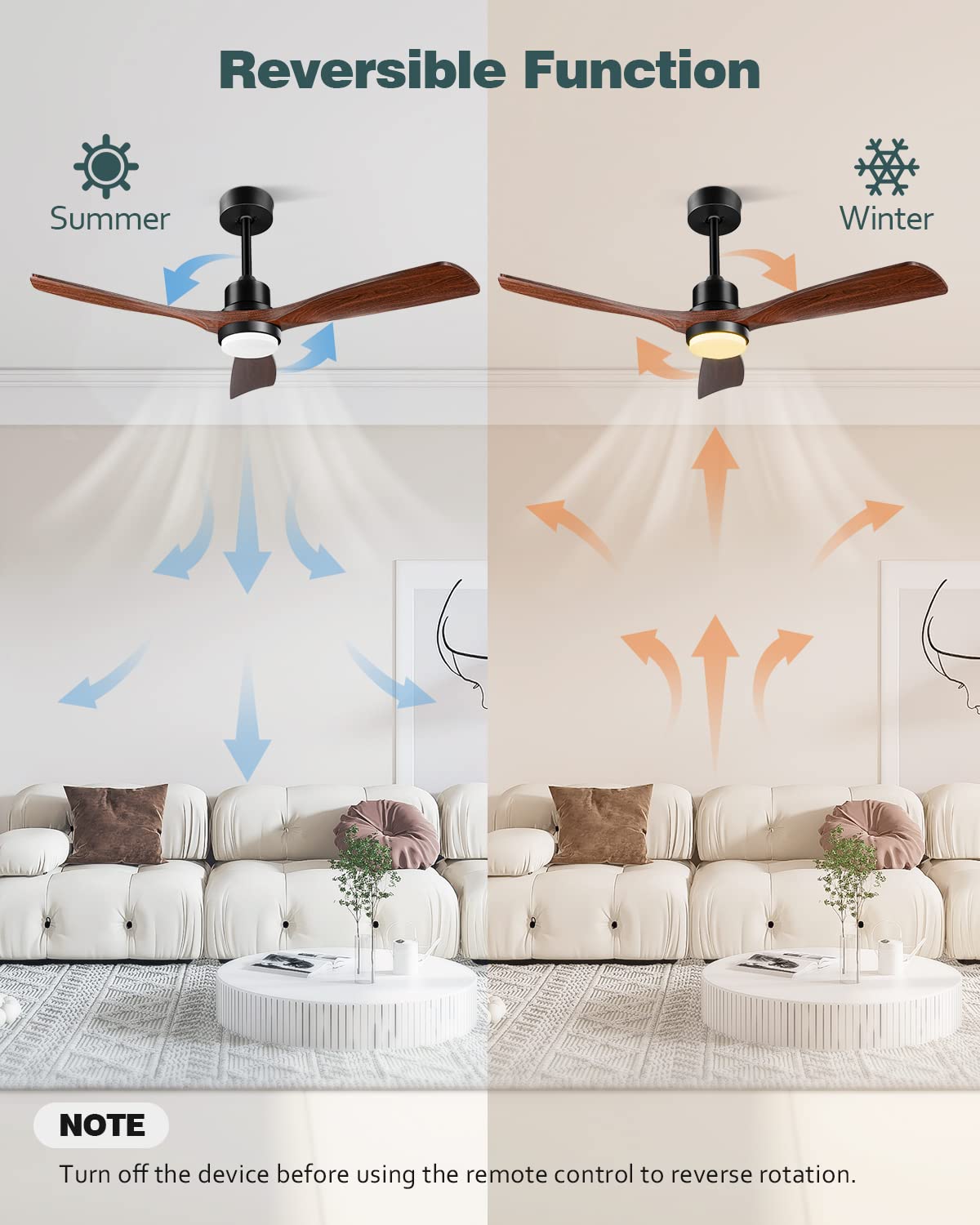 Ceiling Fans with Lights and Remote, 52 Inch Outdoor Ceiling Fan for Patios with Light 3 Downrods, 3 Blades Modern Ceiling Fan Noiseless Reversible DC Motor, Wood Fan for Farmhouse