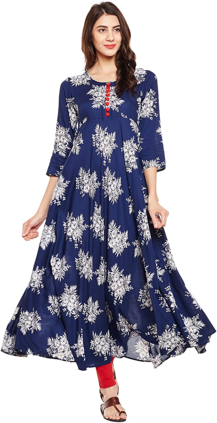 Viscose Floral Printed Flared Kurta with Buttons