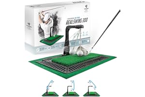 WINNER SPIRIT Real Swing 300 Golf Swing & Hitting Trainer, True Impact, Checking Path After Swing Practice Mat Groover Training Aid, Height Adjustable