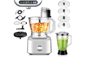 Homtone Food Processor 16 Cup, Large 11-in-1 Heavy Duty Food Processors and Blender Combo- 5 Preset Modes& Stepless Speed Con