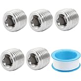 Bonsicoky 1/8" NPT Male Thread Pipe Fitting, 5 PCS | with Tape, 304 Stainless Steel, Internal Hex, for Sealing Pipe Port