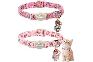 Babole Pet 2 Pack Christmas Cat Collars - Breakaway Cat Collar with Bell, Pink and Green Christmas Tree Pendant, Winter Adjustable Kitten Collars for Girl Boy Cats, Cozy Christmas
