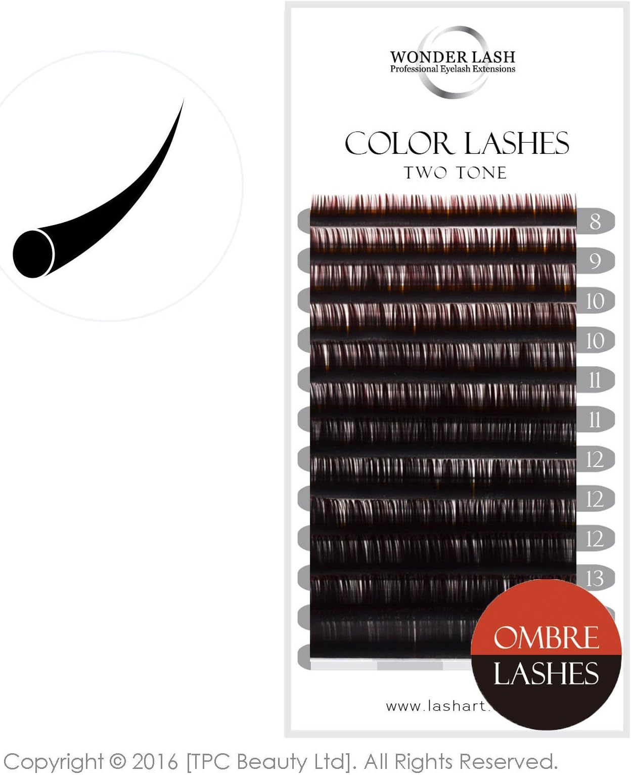 WonderLash® Ombre Individual Eyelash Extensions Two Tone Eye Lash Semi Permanent (Black/Red 0.15 C)