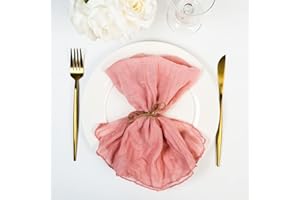 Dololoo Cheesecloth Napkins Set of 6, 20 x 20 Inch Gauze Dinner Cloth Napkins, Handmade Square Rustic Table Napkins for Parties Weddings Event Family Dinner Boho Decoration, Pink