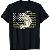 Fishing Camouflage US American Flag Bass Fish Fisherman Camo T-Shirt