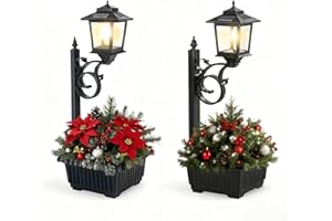 HOODINK 2 Pack Solar Lamp Post Light with Planter, 2 in 1 Outdoor Flower Pots, 3000K Solar Lamps Outdoor Waterproof, Wall Mount or Freestanding for Garden, Patio, Yard, Front Porch(Flowers not Included)