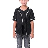 Icibgds Kids Baseball Jersey Button Boys T-Shirt Trendy Hip Hop Girls Black and White Short Sleeve Tshirt
