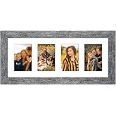 Gaevuian 8x20 Picture Frame Display 4 opening 4X6 Picture Frame Collage,Multi Photo Frame with Mat,Plexiglass,Wall or Tabletop Decor,Grey Wood Grain