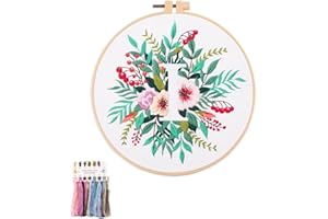 artcici Embroidery Kits Plant Flower Leaf English Letter Patterns for Beginners Adults, Full Range Embroidery Starter Kits Cross Stitch Needlework Supplies (Letter I)