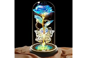LACCHOUFEE Birthday Day Rose Gifts for Women, Preserved Flowers Rose Gift for Mom, LED Light Artificial Forever Rose in Glass Dome, Grandma Wife Friend Teacher, Nurse, Anniversary Day Girls Gift for Her