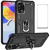 WVOZWWO for Xiaomi redmi Note 11 Pro 4G/5G Case with Screen Protector,Slim Fit Military Protection Shockproof Armor Defender Protective Back Cover Phone Case for Redmi Note 11 pro (6.67'') (Black)
