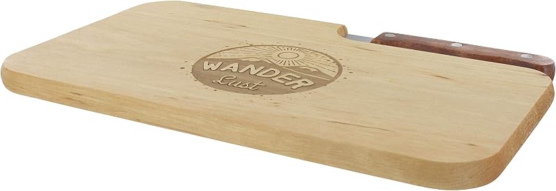 | Brotzeitbrett Holz mit Gravur “Wanderlust” & Messer | 26 x 15 cm | Frühstücksbrettchen Holz Schneidebrett Jausenbrett | Geschenk für Wanderer und Bergfreunde zum Vatertag — Foto 7 von 8